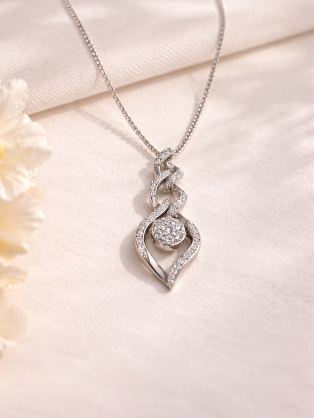 Sterling Silver Vermeil Diamond Pendant Necklace Twisted Drop Elegant Minimalist